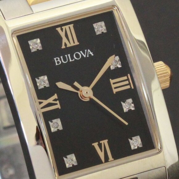 Bulova Diamonds Collection Ladies Tank Watch Two Tone Diamond Indices 21mm